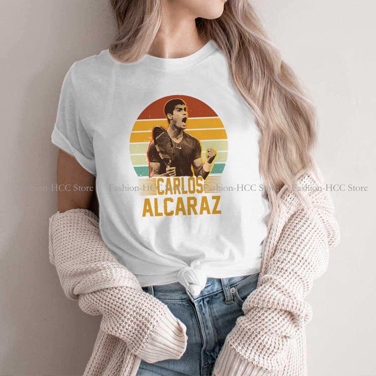 Badminton Anime - Carlos Alcaraz Retro Vintage yuvarlak yaka